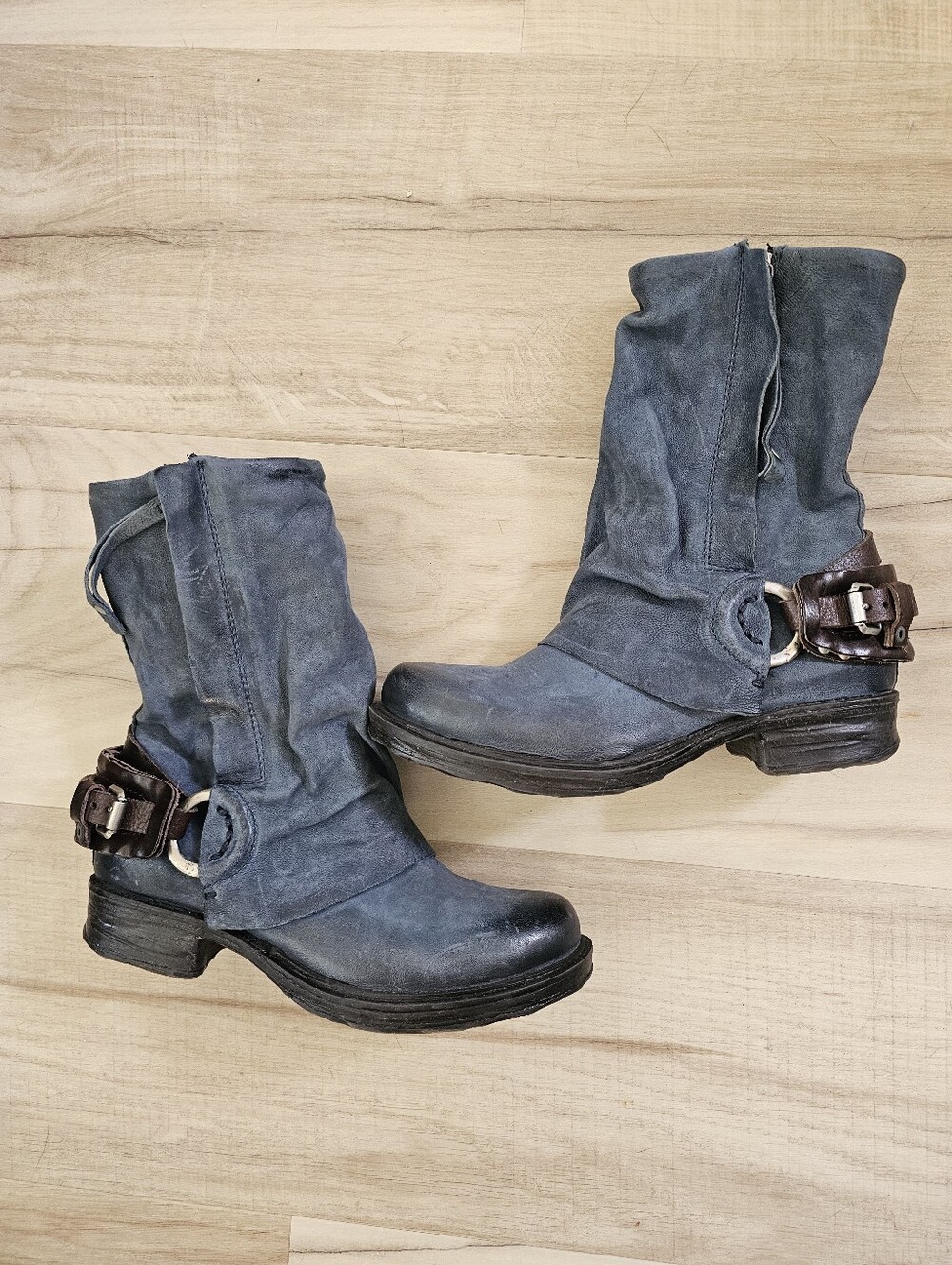 Rare A.S.98 Blue SMYTH Handmade Italian Leather Biker Boots Sz 38 NWOT